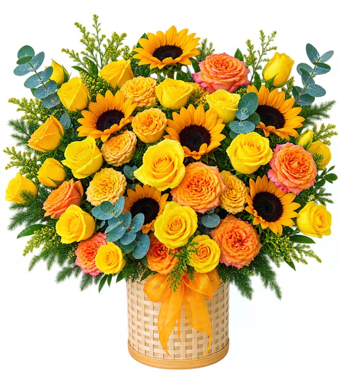 Giỏ hồng vàng cam phối hướng dương
