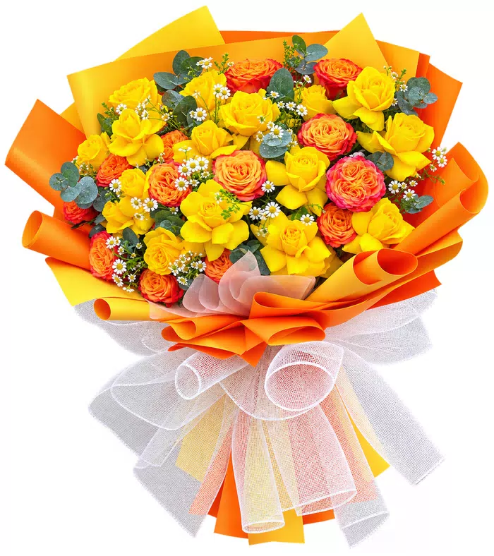 Bó hồng vàng cam, giấy cam