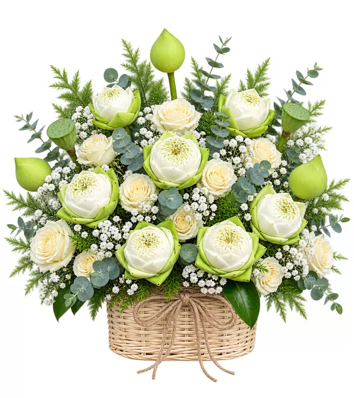Giỏ hoa phân ưu sen hồng trắng