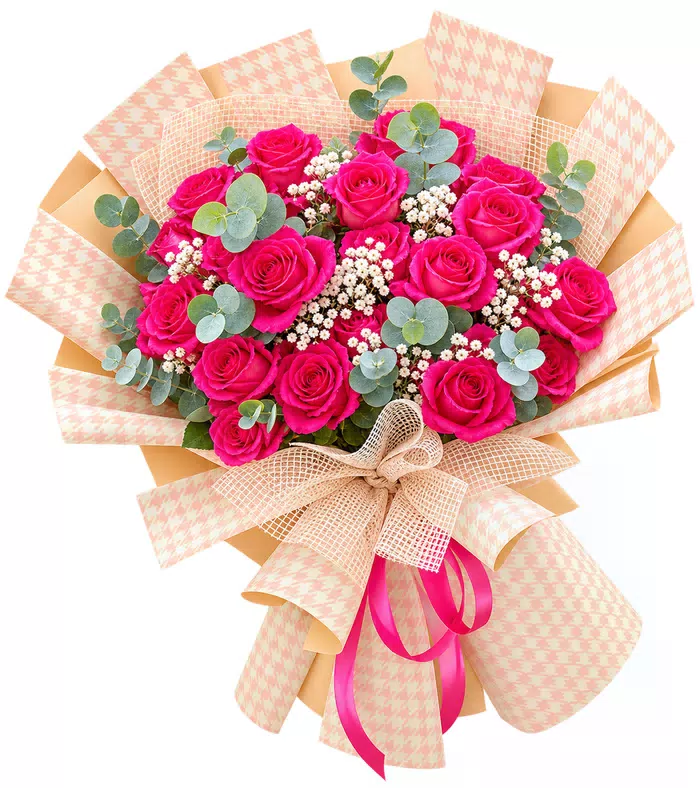 Bó hồng đậm, giấy caro