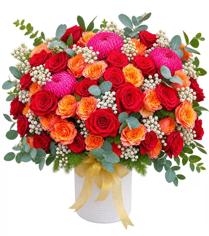 Giỏ hồng đỏ phối cúc hồng