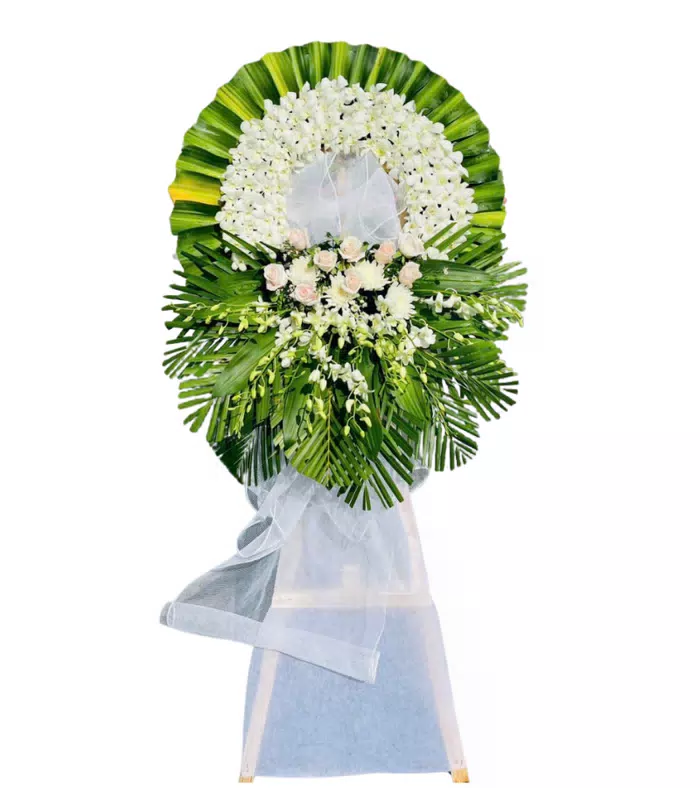 Vòng hoa viếng trắng xanh, hoa cúc trắng