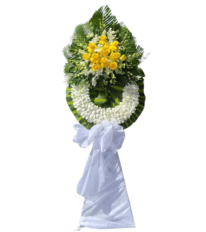 Vòng hoa viếng vàng trắng