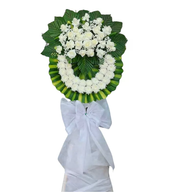 Vòng hoa viếng trắng xanh, hoa cúc trắng