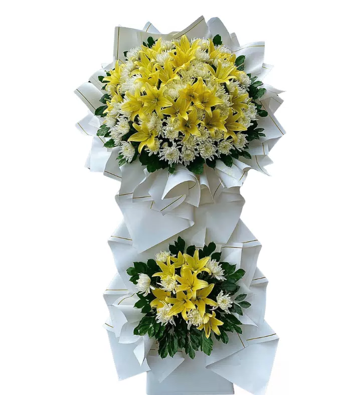 Kệ hoa viếng vàng trắng, hoa ly vàng