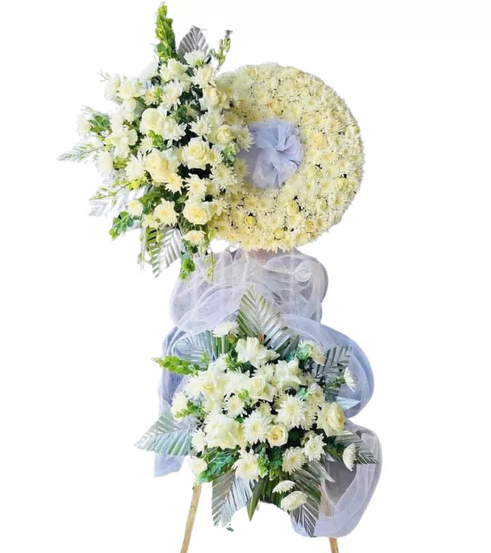 Kệ hoa viếng trắng xanh, hoa cúc trắng