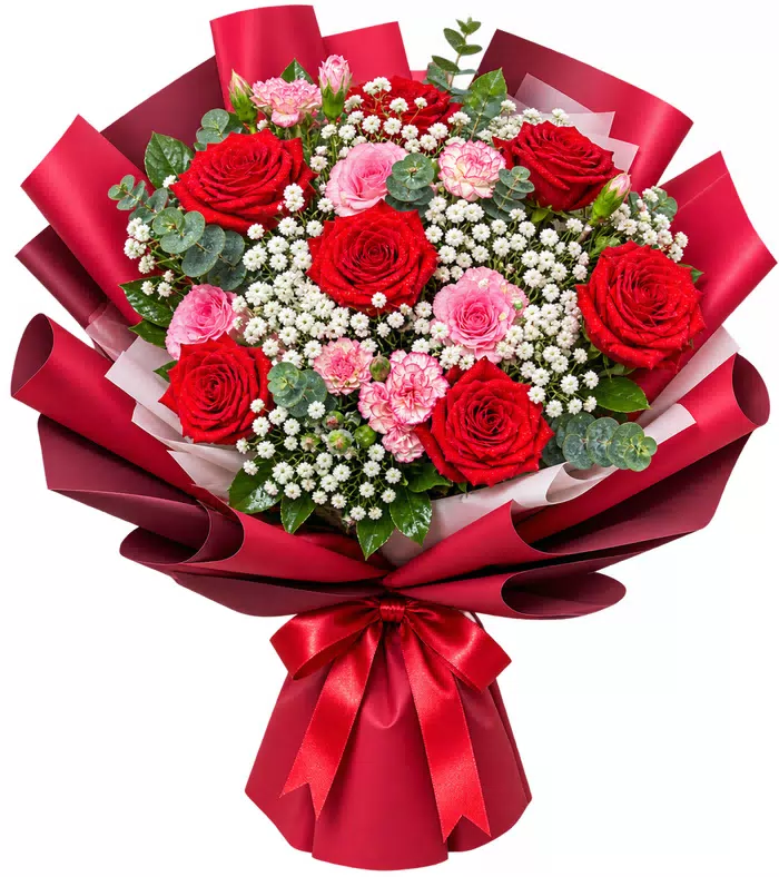 Bó hồng đỏ phối hồng nhỏ