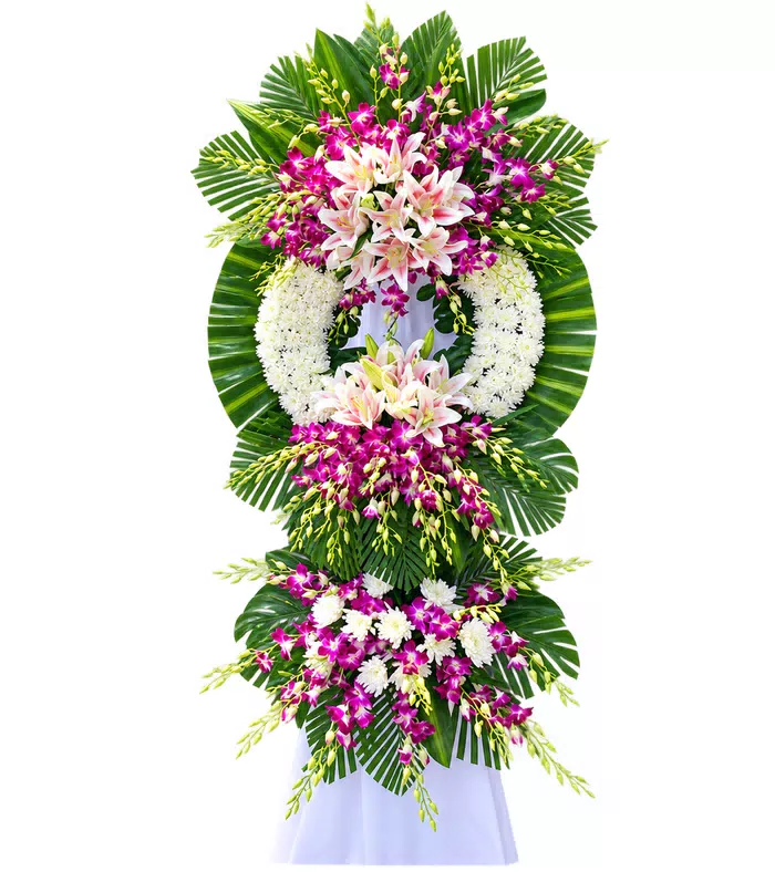 Kệ hoa viếng ly hồng tím