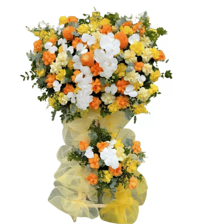 Kệ khai trương trắng phối vàng