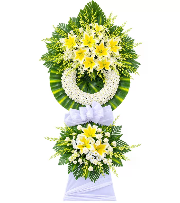 Kệ hoa viếng vàng trắng, vòng tròn