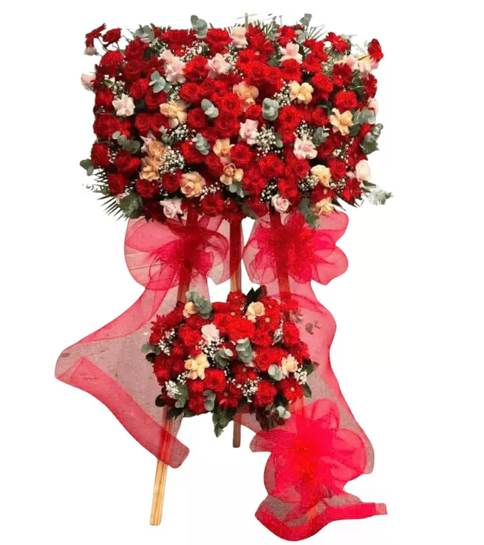 Kệ khai trương đỏ phối trắng