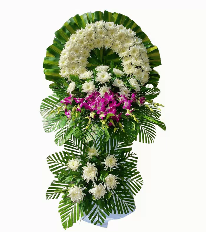 Kệ hoa viếng trắng tím, hoa cúc trắng và lan tím
