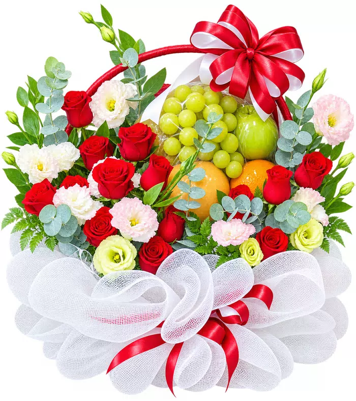 Giỏ trái cây hồng đỏ trắng