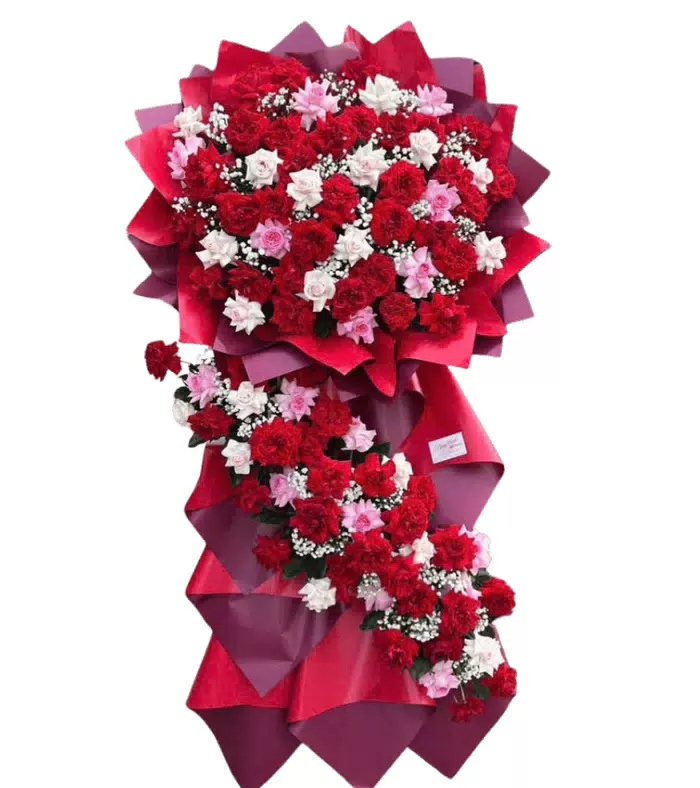 Kệ khai trương đỏ phối trắng