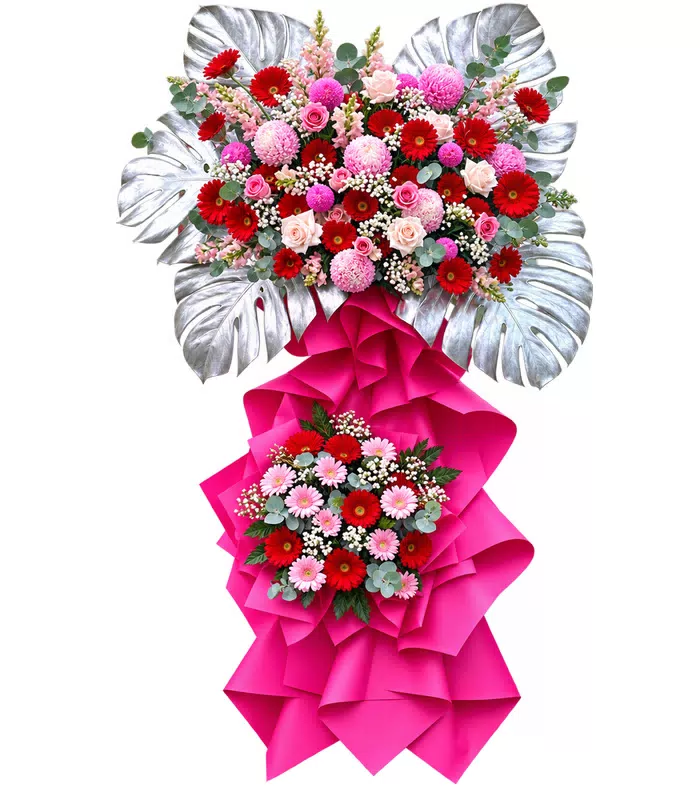 Kệ khai trương đỏ hồng hai tầng