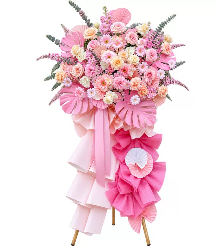 Kệ khai trương hồng phấn hai cụm
