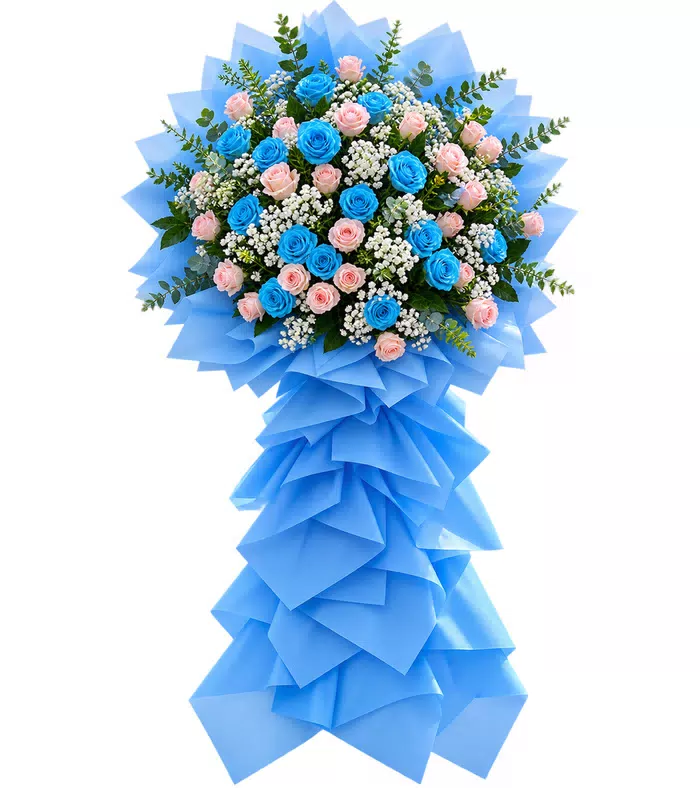 Kệ khai trương xanh phối hồng phấn
