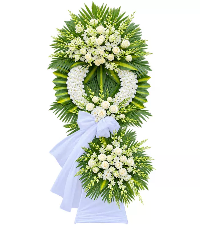 Kệ hoa viếng trắng xanh, vòng viếng tròn