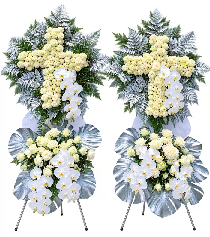 Kệ hoa viếng chữ thập lan trắng