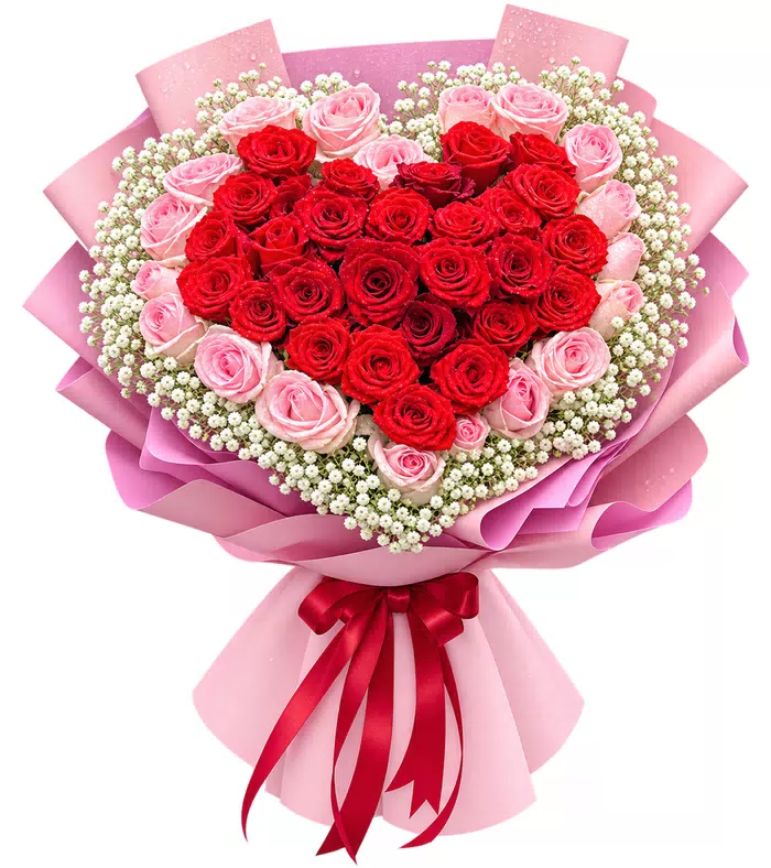 Bó hồng trái tim đỏ hồng