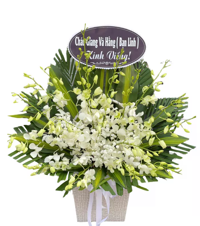 Giỏ hoa phân ưu trắng xanh