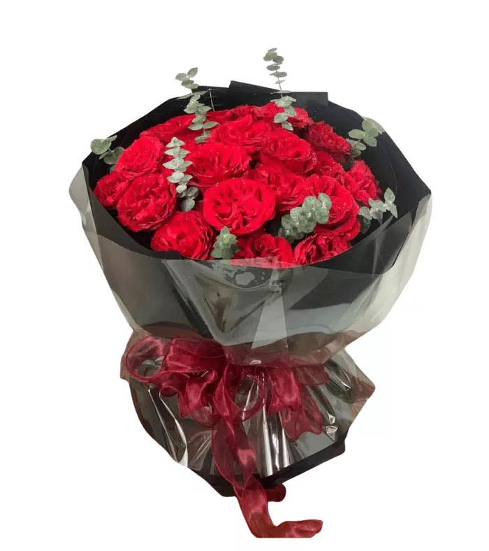 Bó hồng đỏ, nơ voan đỏ