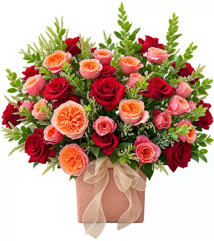 Giỏ hồng đỏ cam dáng tỏa