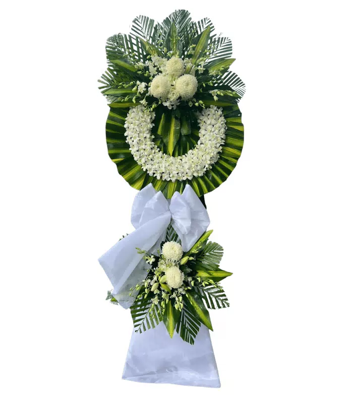 Kệ hoa viếng trắng xanh, hoa hồng trắng
