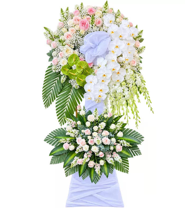 Kệ hoa viếng hồng phấn lan trắng