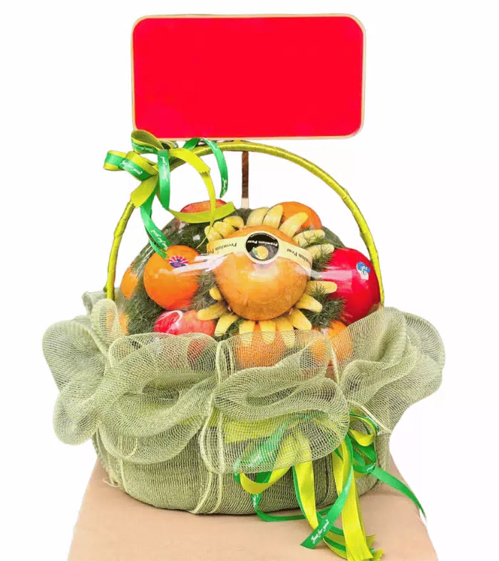 Giỏ trái cây có quai, viền lưới xanh nhạt