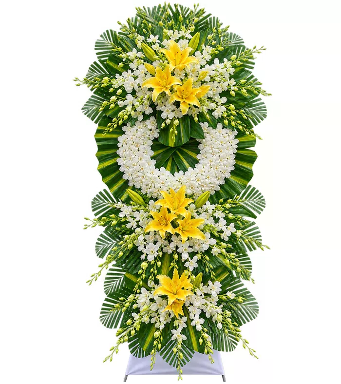 Kệ hoa viếng ly vàng trắng, vòng viếng tròn