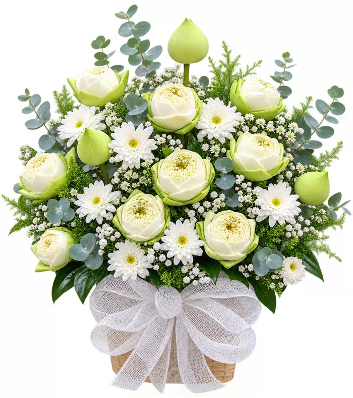 Giỏ hoa phân ưu sen xanh trắng