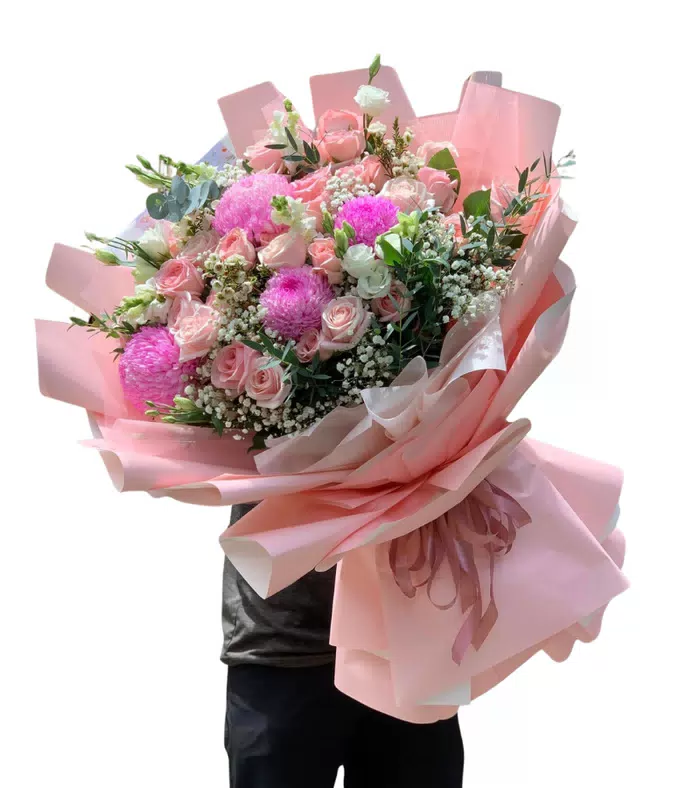 Bó hồng phấn gói hồng