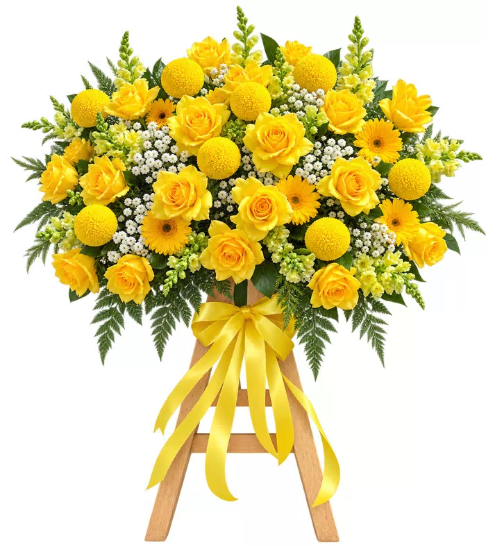 Giỏ hồng vàng phối cúc tròn