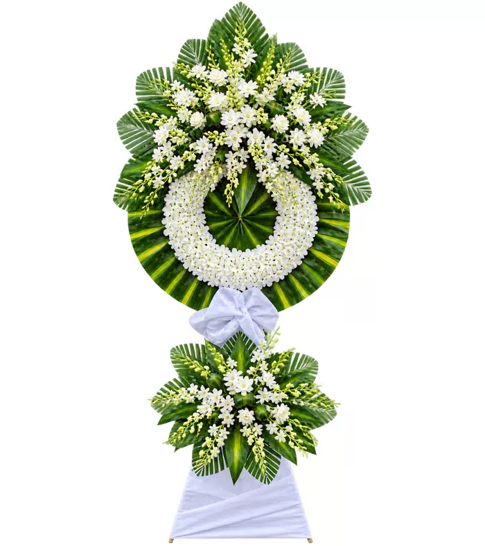 Kệ hoa viếng trắng xanh, vòng viếng tròn