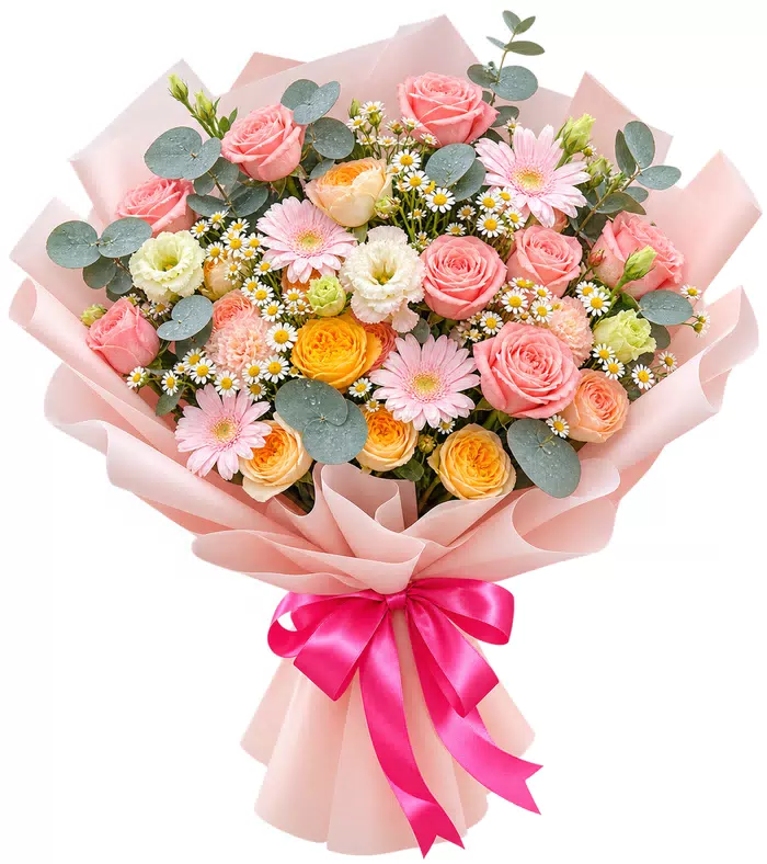 Bó hồng pastel điểm hoa nhỏ