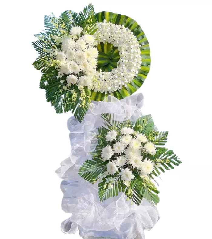 Kệ hoa viếng trắng xanh, hoa cúc trắng