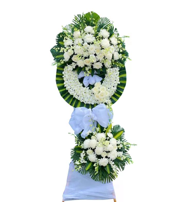 Kệ hoa viếng trắng xanh, hoa cúc trắng