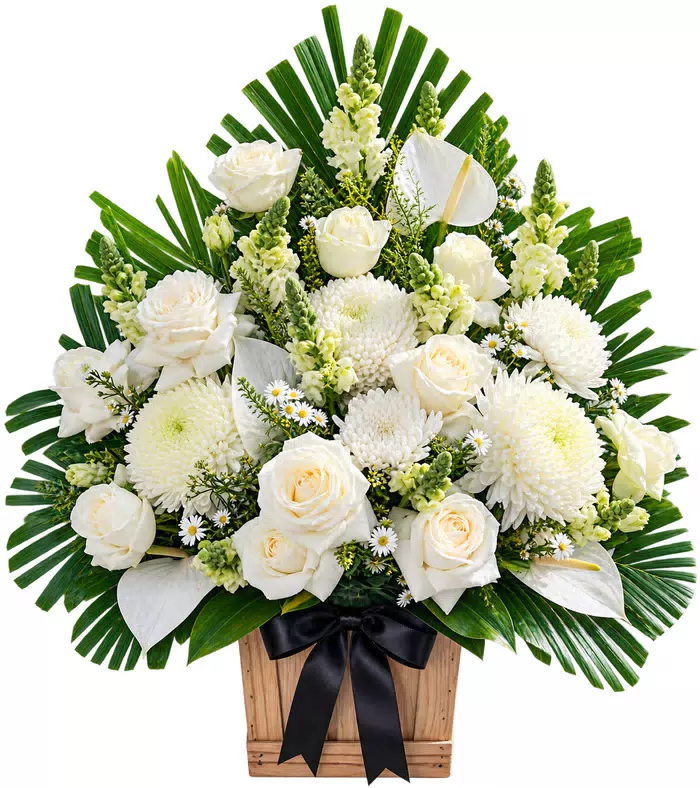 Giỏ hoa phân ưu hồng trắng