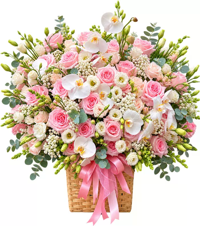 Giỏ hồng phấn phối lan trắng
