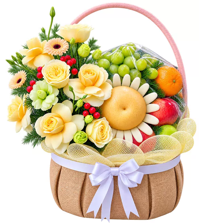 Giỏ trái cây hoa hồng vàng