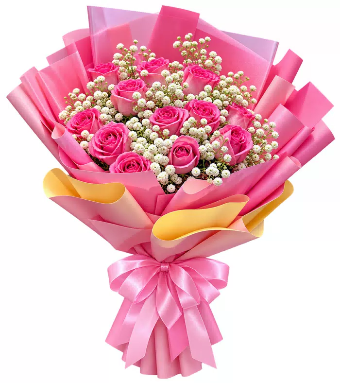 Bó hồng phấn, giấy hồng vàng