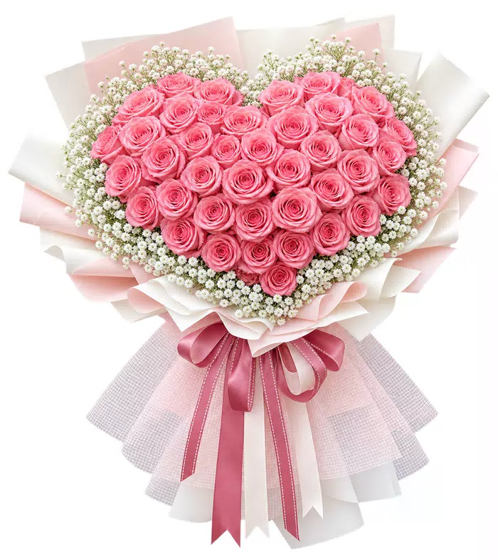 Bó hồng phấn trái tim