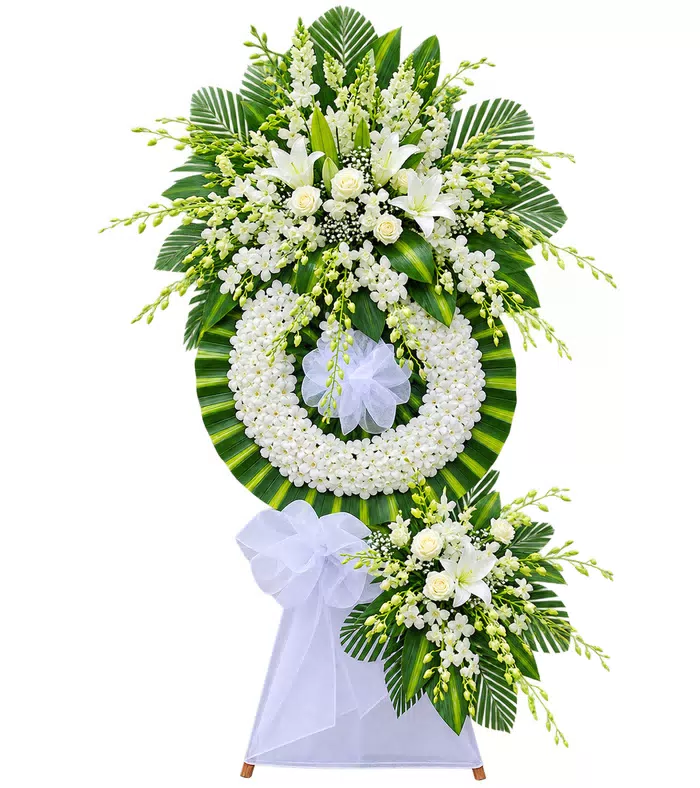 Kệ hoa viếng trắng xanh, vòng viếng tròn