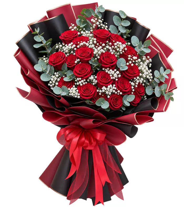 Bó hồng đỏ, giấy đen đỏ