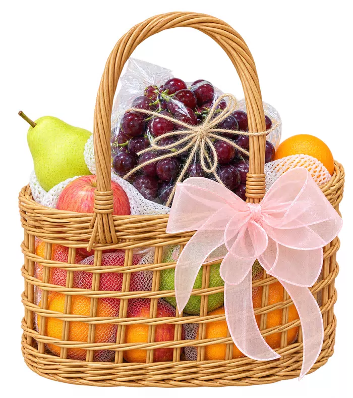 Giỏ trái cây nho đỏ, giỏ mây có quai