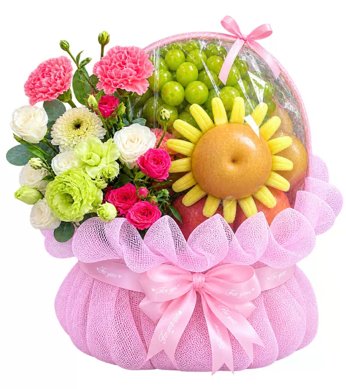 Giỏ trái cây hoa hồng, lưới hồng