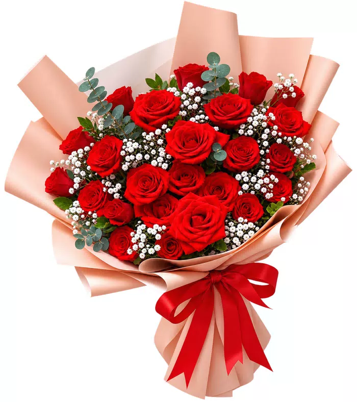 Bó hồng đỏ, giấy cam nhạt