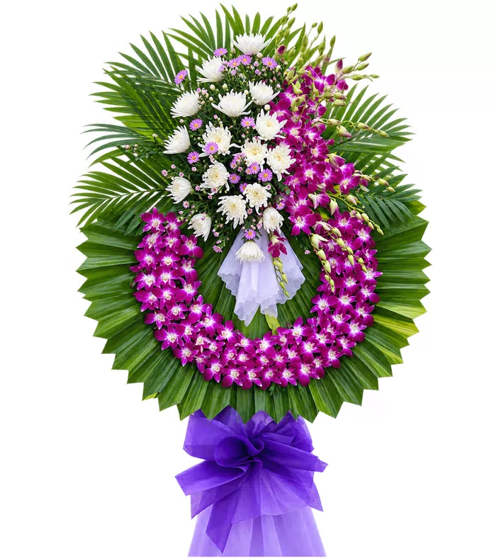 Vòng hoa viếng cúc trắng tím