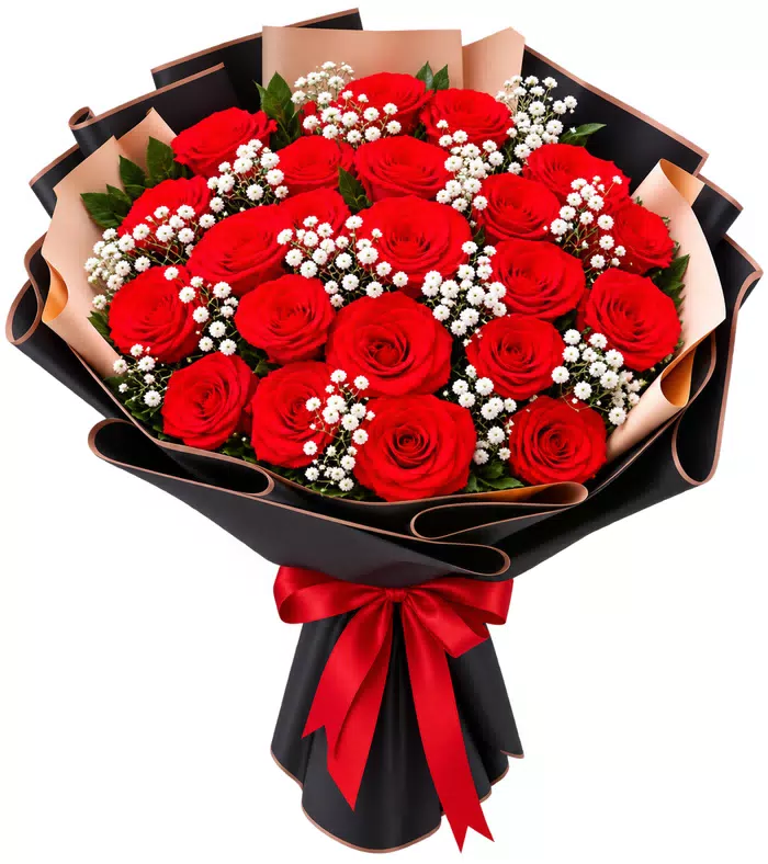 Bó hồng đỏ, giấy đen nâu